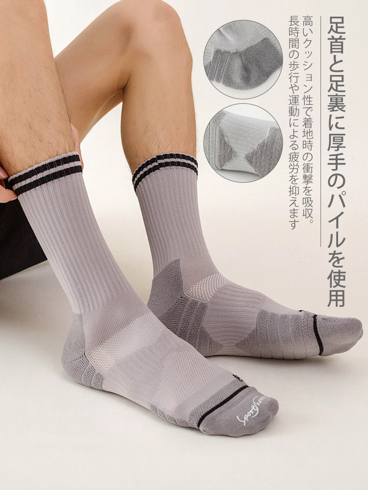 メンズ スポーツ ダブルライン 普段使い クルーソックス
