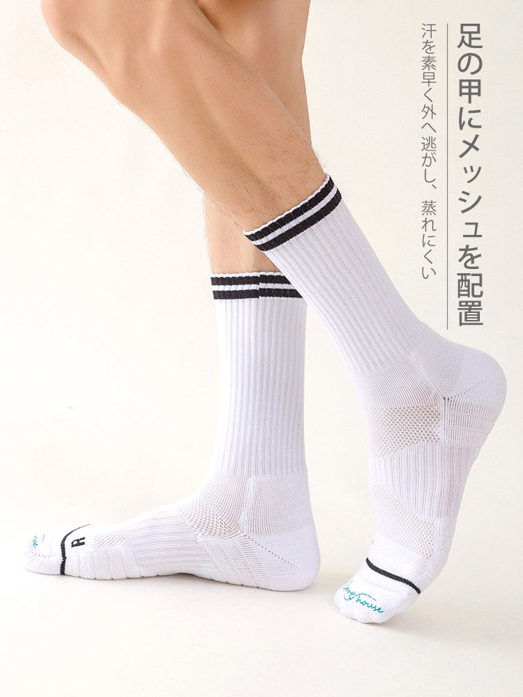 メンズ スポーツ ダブルライン 普段使い クルーソックス